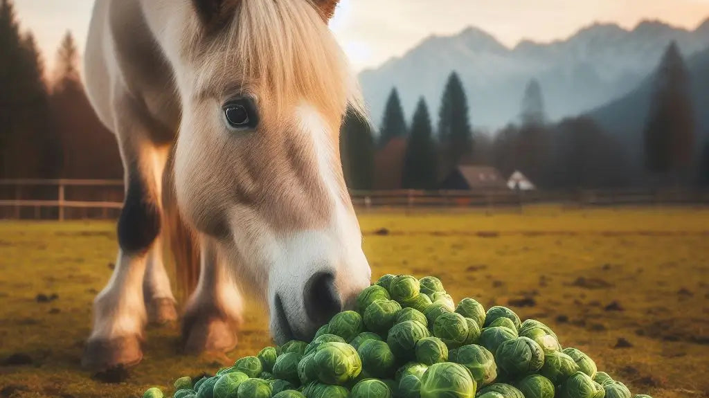 horse sniffing a pile of brussel sprouts - just horse riders