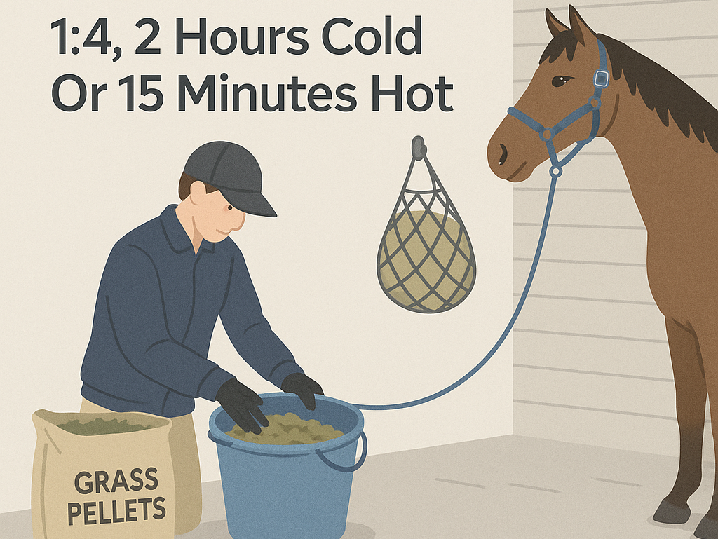 Grass Pellets: Soak 1:4, 2 Hours Cold Or 15 Minutes Hot- just horse riders