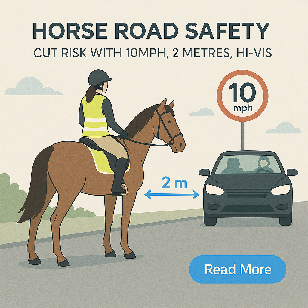 Horse Road Safety: Cut Risk With 10mph, 2 Metres, Hi-Vis- just horse riders