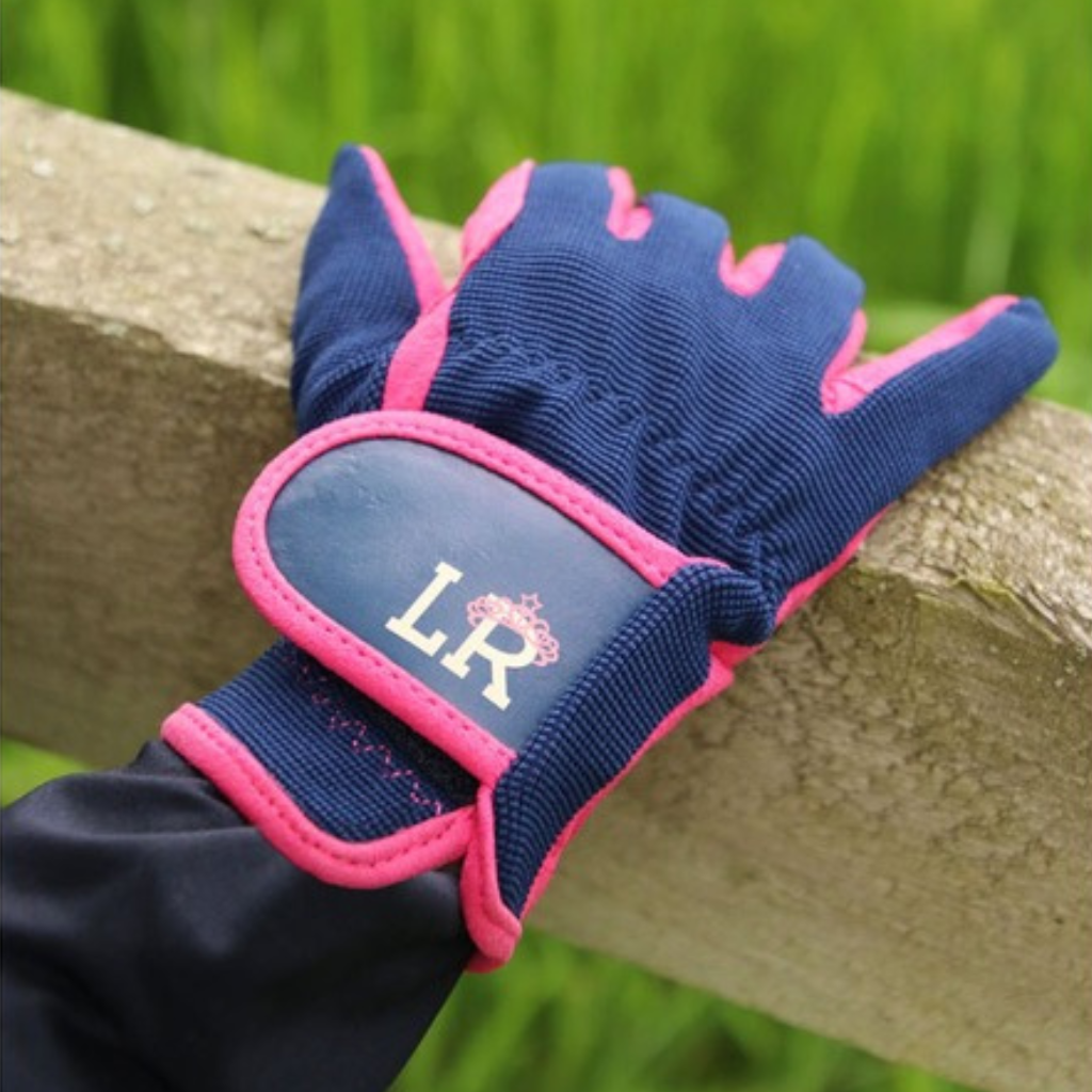 Child's navy and pink riding glove