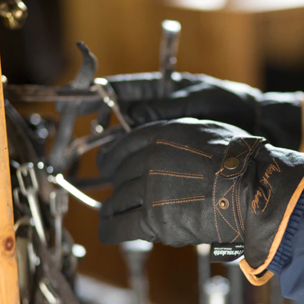 Black insulated winter riding gloves