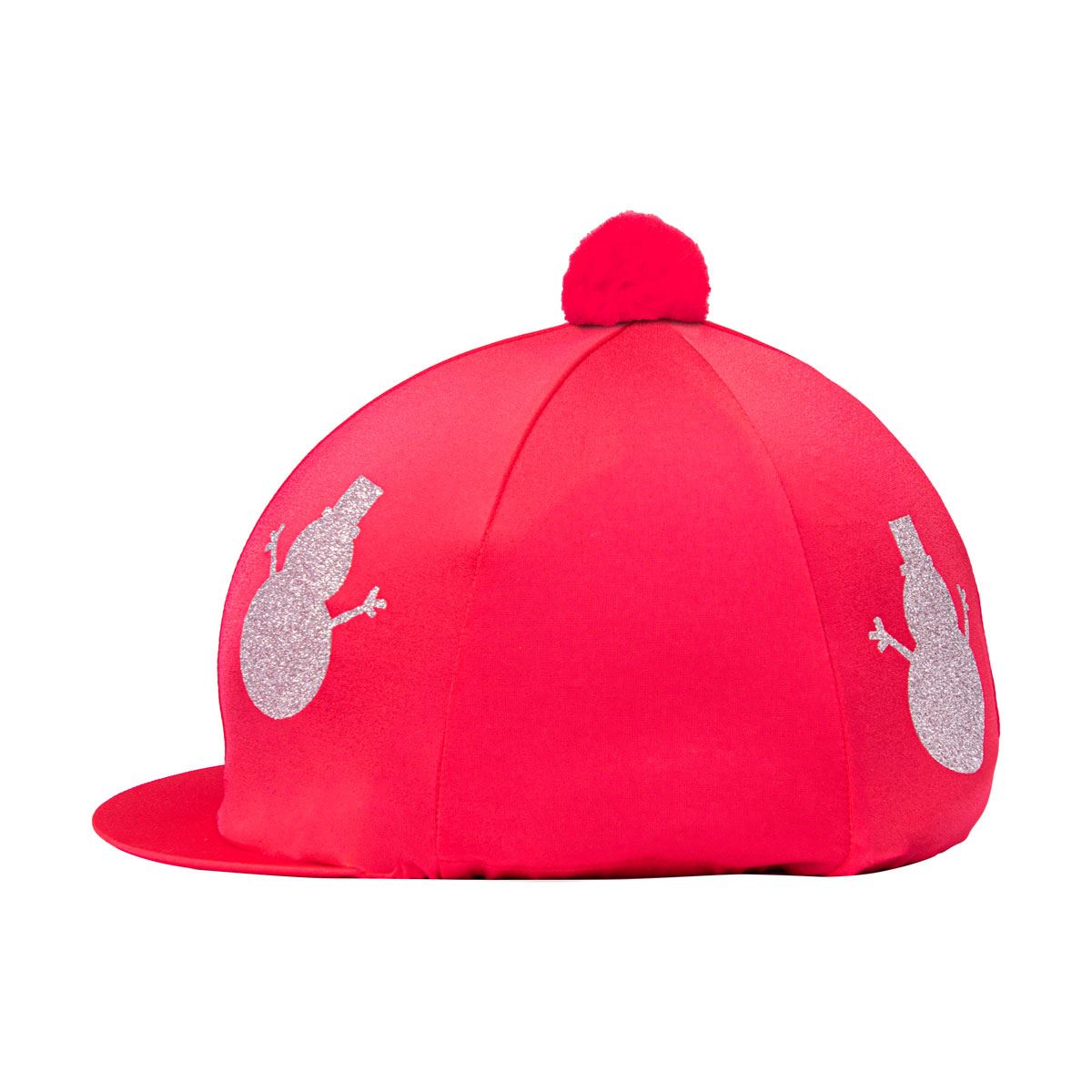 Red riding hat silk decorated with silver glitter snowmen and a red pom pom