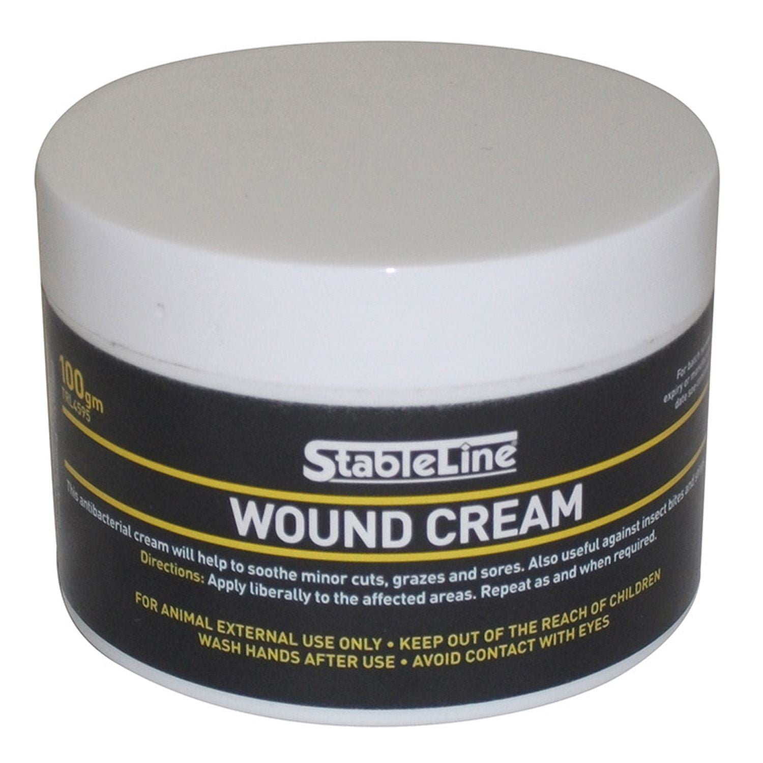 White tub of StableLine antibacterial wound cream for horses