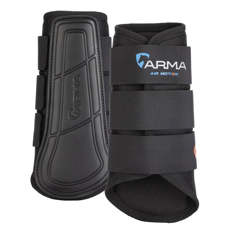Pair of black padded brushing boots for horses with touch-close straps