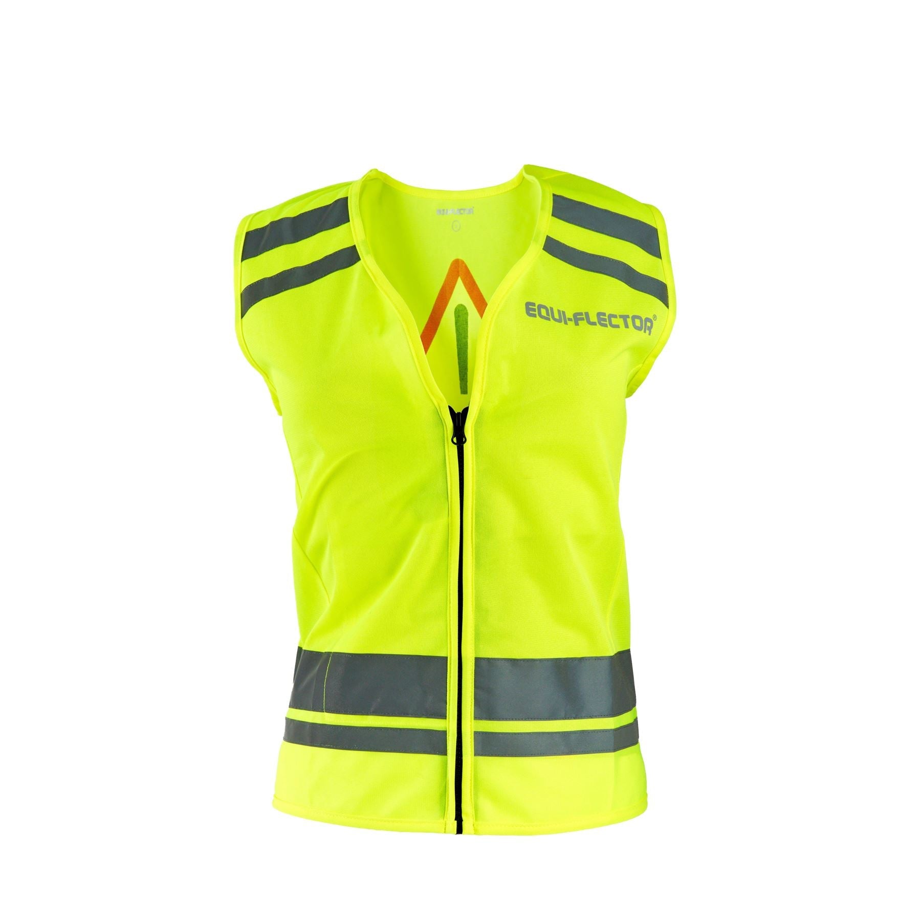 Fluorescent yellow sleeveless riding safety vest with grey reflective stripes