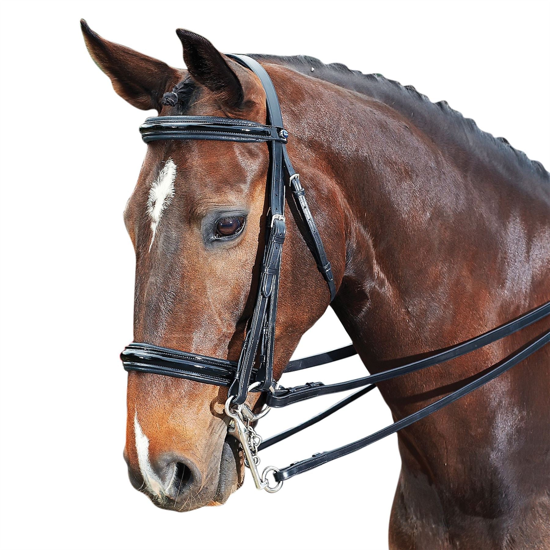 Collegiate Raised Patent Weymouth Bridle - Just Horse Riders