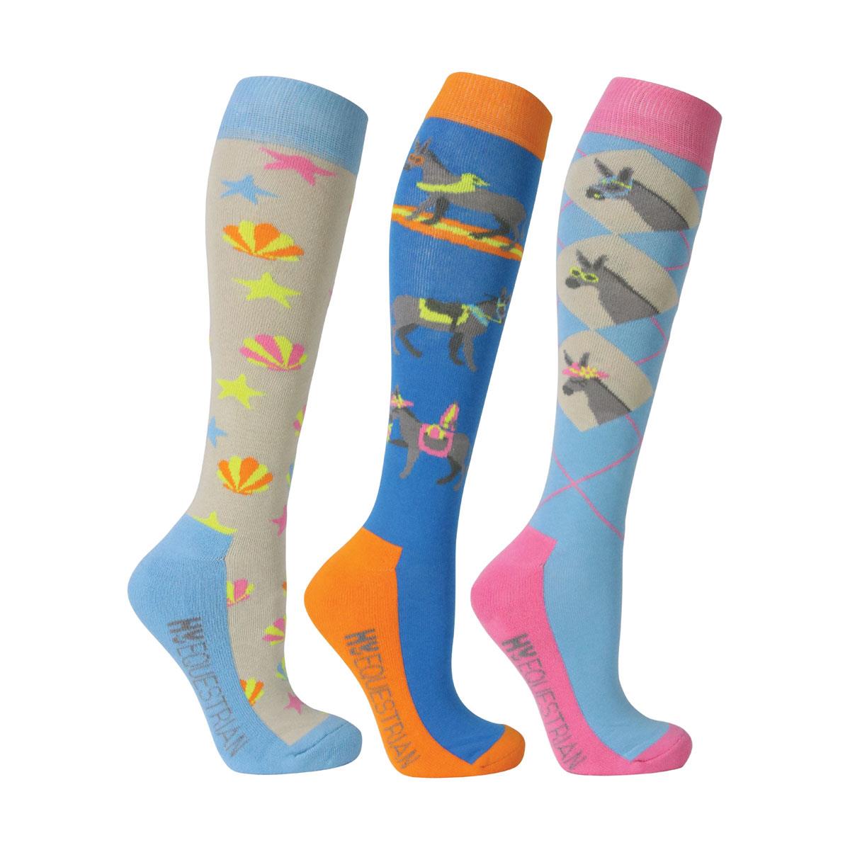 Hy Equestrian Seaside Donkey Horse Riding Socks (Pack of 3) - Just Horse Riders