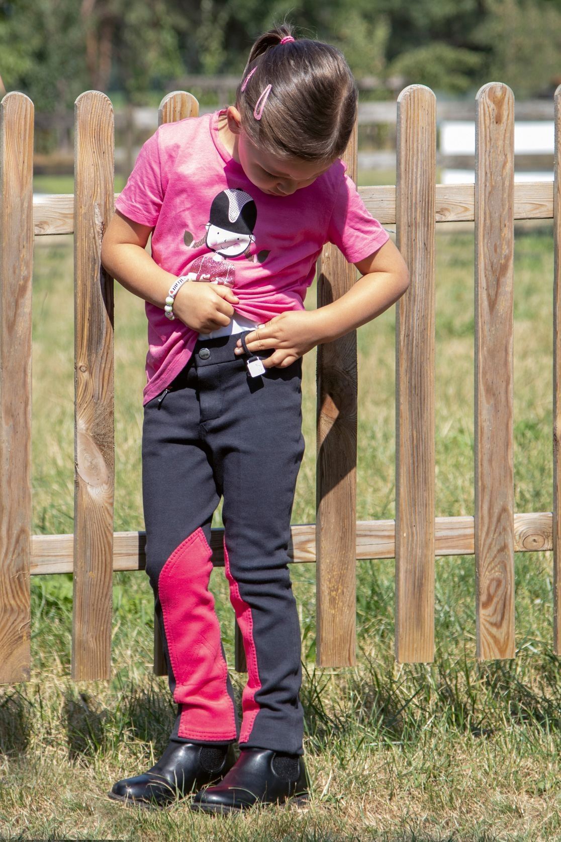 HKM Riding Breeches My First HKM - breathable soft cotton breeches with knee patches and foot straps