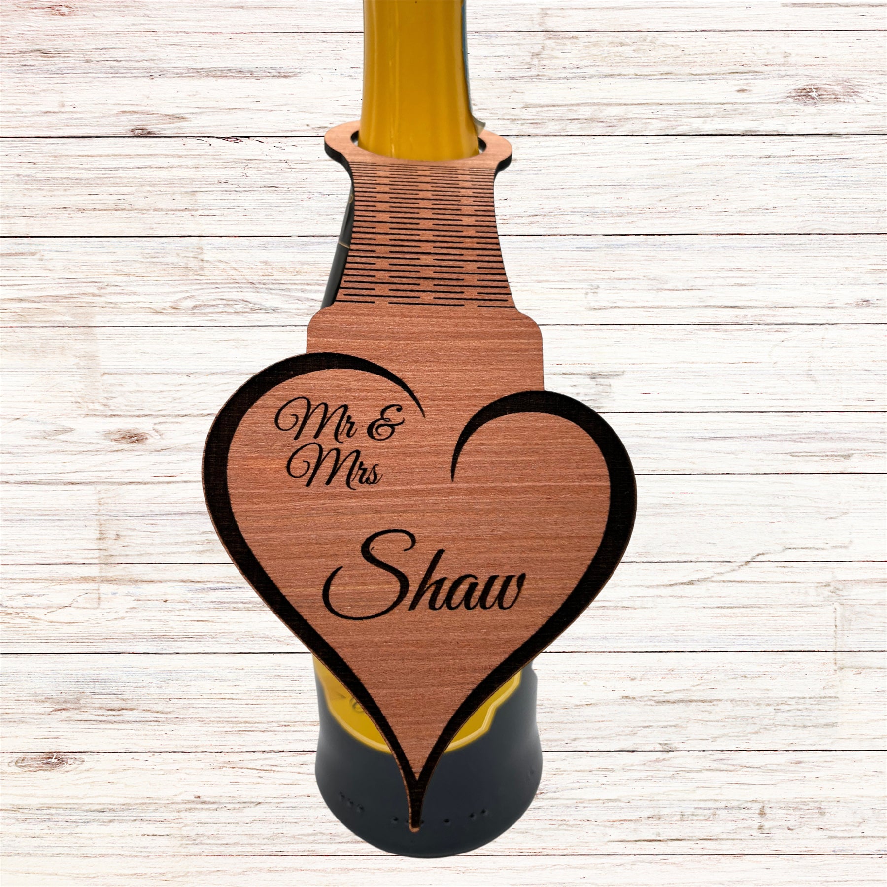 Personalised Wood Wedding Name Place Card for Champagne Wine Bottle Drink Tag - Just Horse Riders