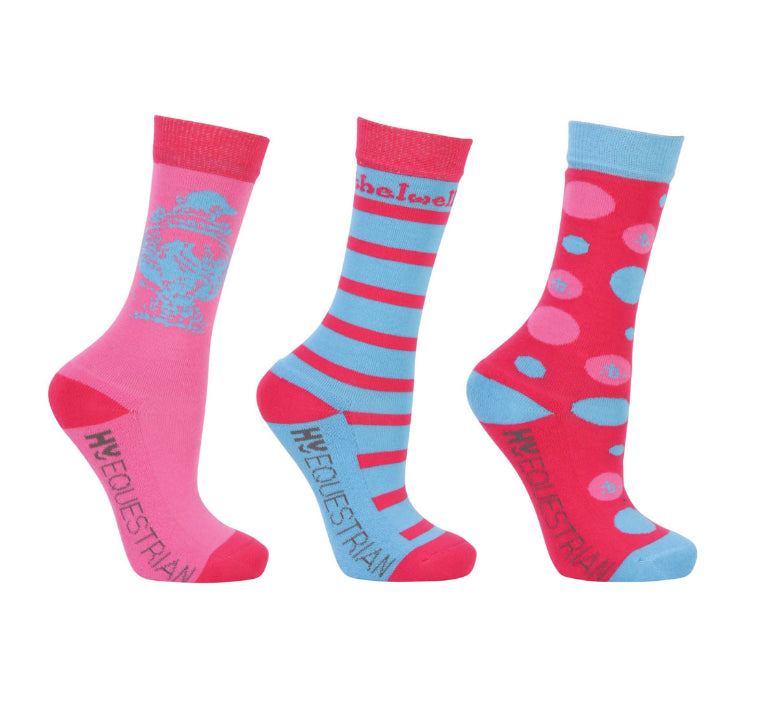 Hy Equestrian Thelwell Collection Children All Rounder Socks (Pack of 3) - Just Horse Riders