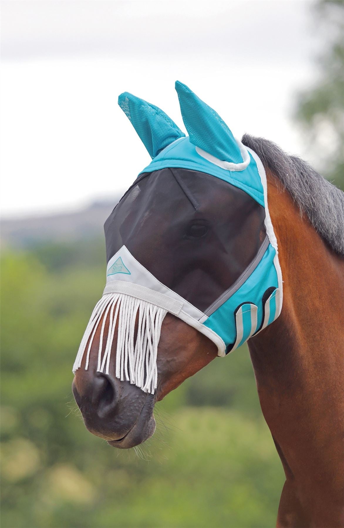 Shires Fine Mesh Fly Mask with Nose Fringe, offering full face protection
