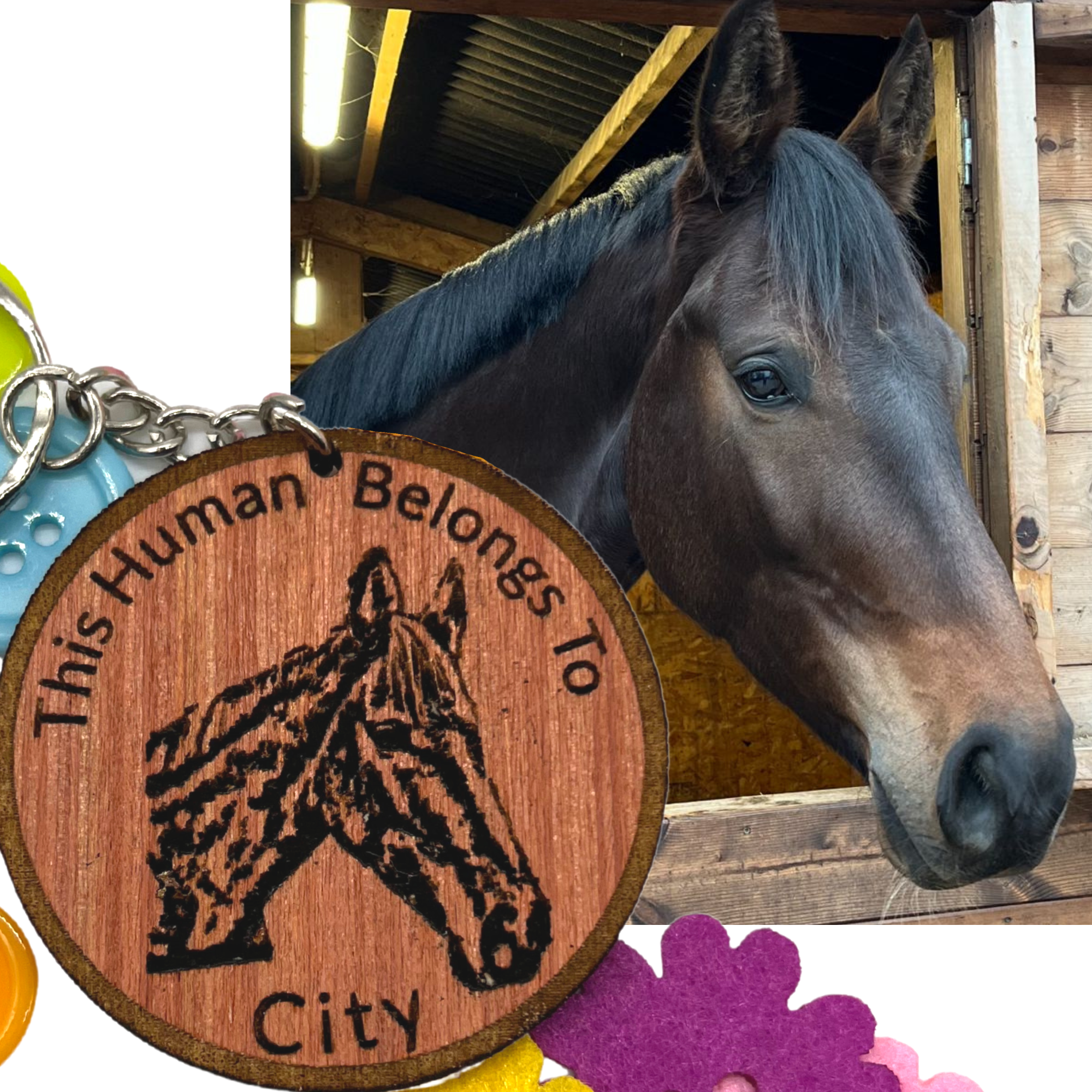 Personalised Photo Keyring This Human Belongs To HORSE EDITION - Horse Lovers Gift Your Photo On A Keyring Equestrian Horsey Gift - Just Horse Riders