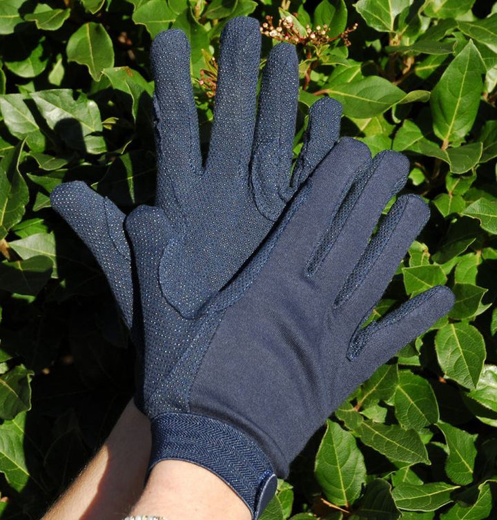 Rhinegold Cotton Pimple Horse Riding Gloves with grip palms and Velcro wrist