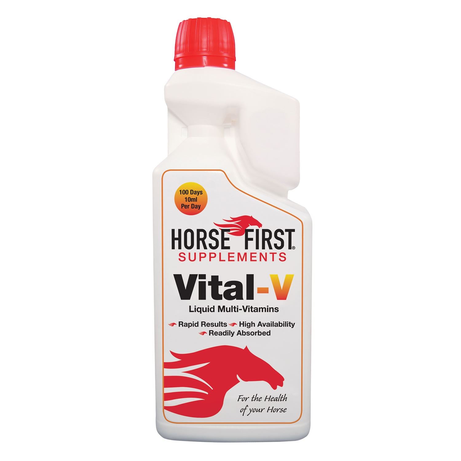 HORSE FIRST Vital-V provides horses and ponies with the correct major vitamin requirement in an easily absorbed solution, producing rapid results.
