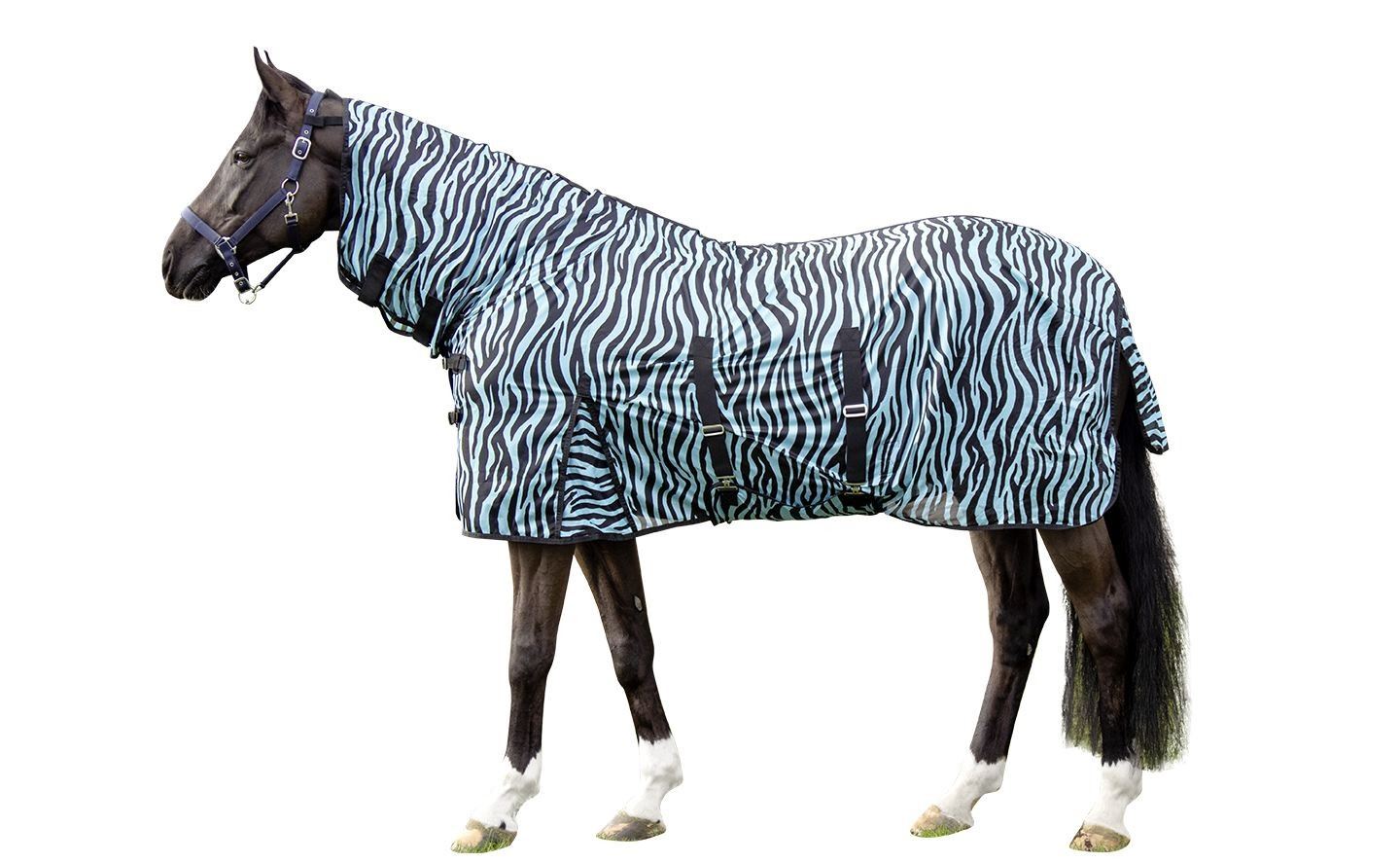 HKM Fly Rug With Neck Zebra Aqua - Just Horse Riders