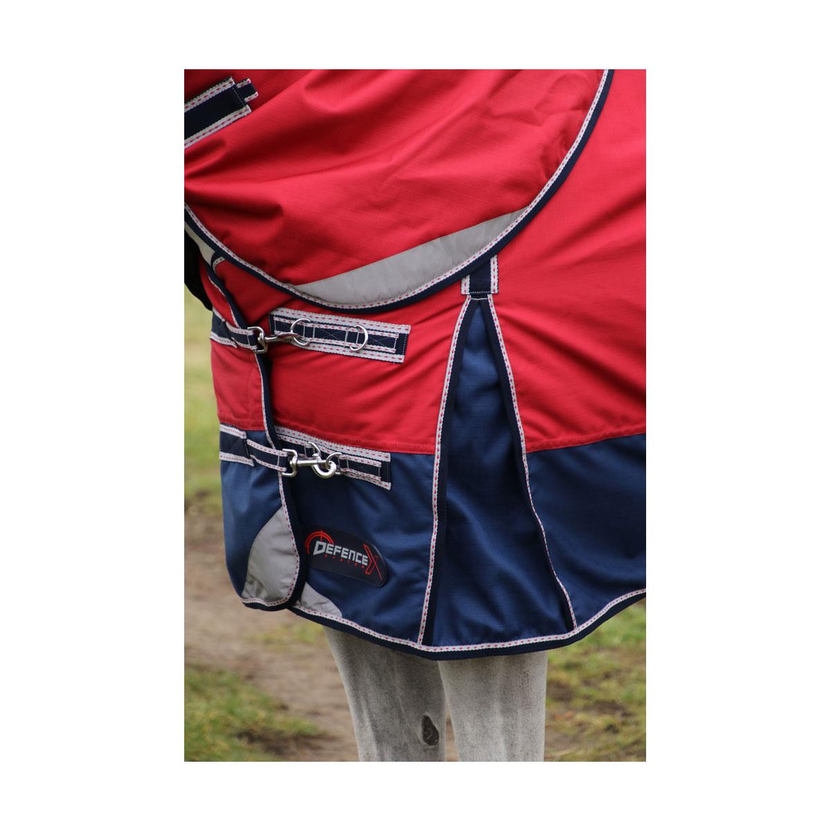 DefenceX System 200 Turnout Rug with Detachable Neck Cover Dark Red/Navy/Light Grey - Just Horse Riders